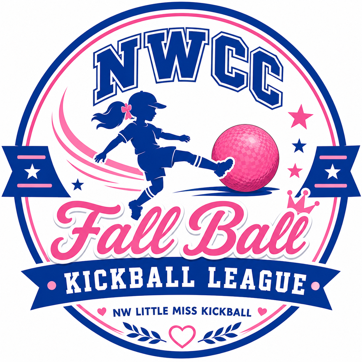 NWCC Fall Kickball League logo with pink kickball